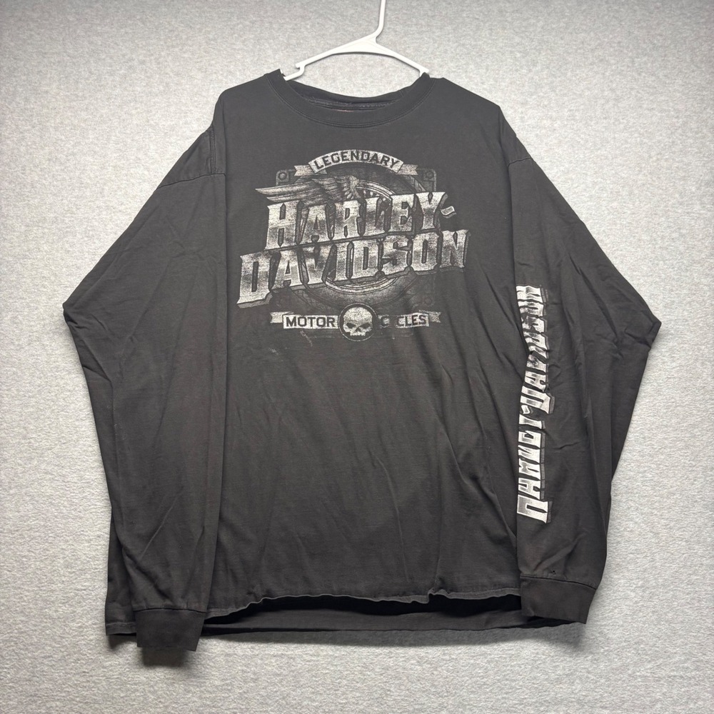 Harley Davidson Glacier Montana Long Sleeve Graphic T-Shirt Black Mens 2XL Skull